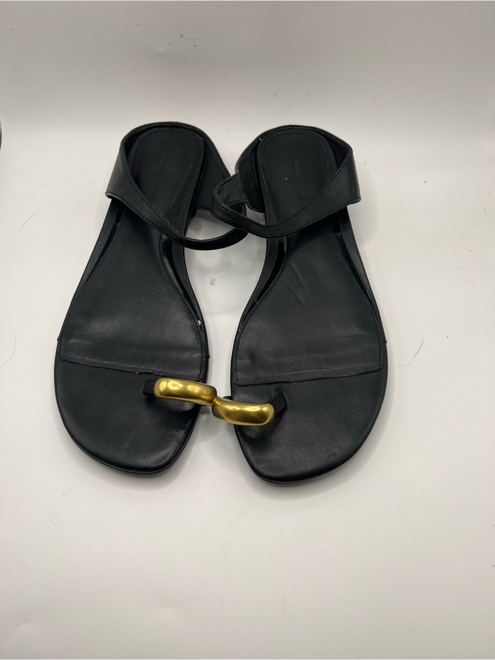 Rebecca Minkoff Black Leather Sandals with Gold Accent
